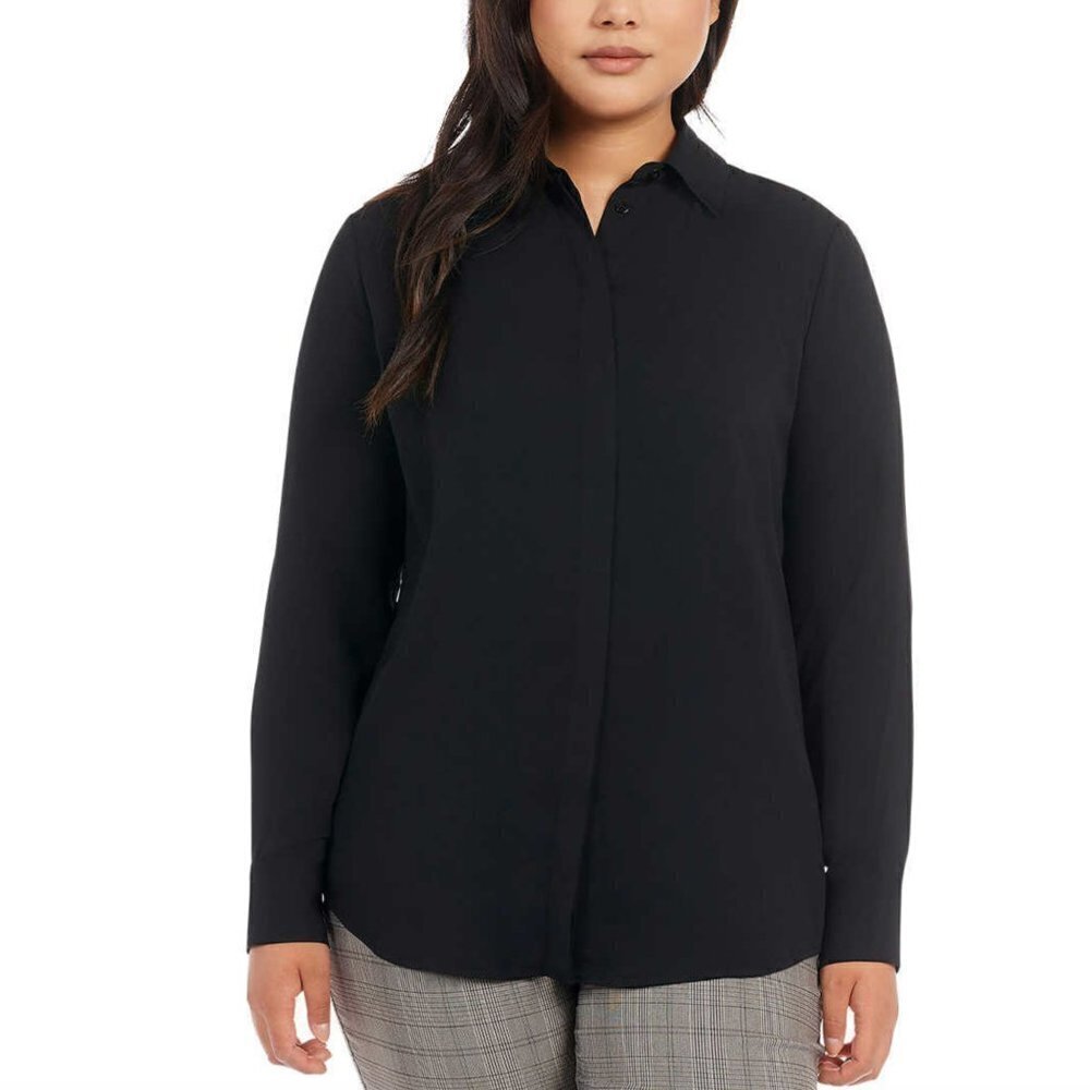 NWT Dalia Women's Long sleeve High Low Hem Woven Button Down Blouse Top